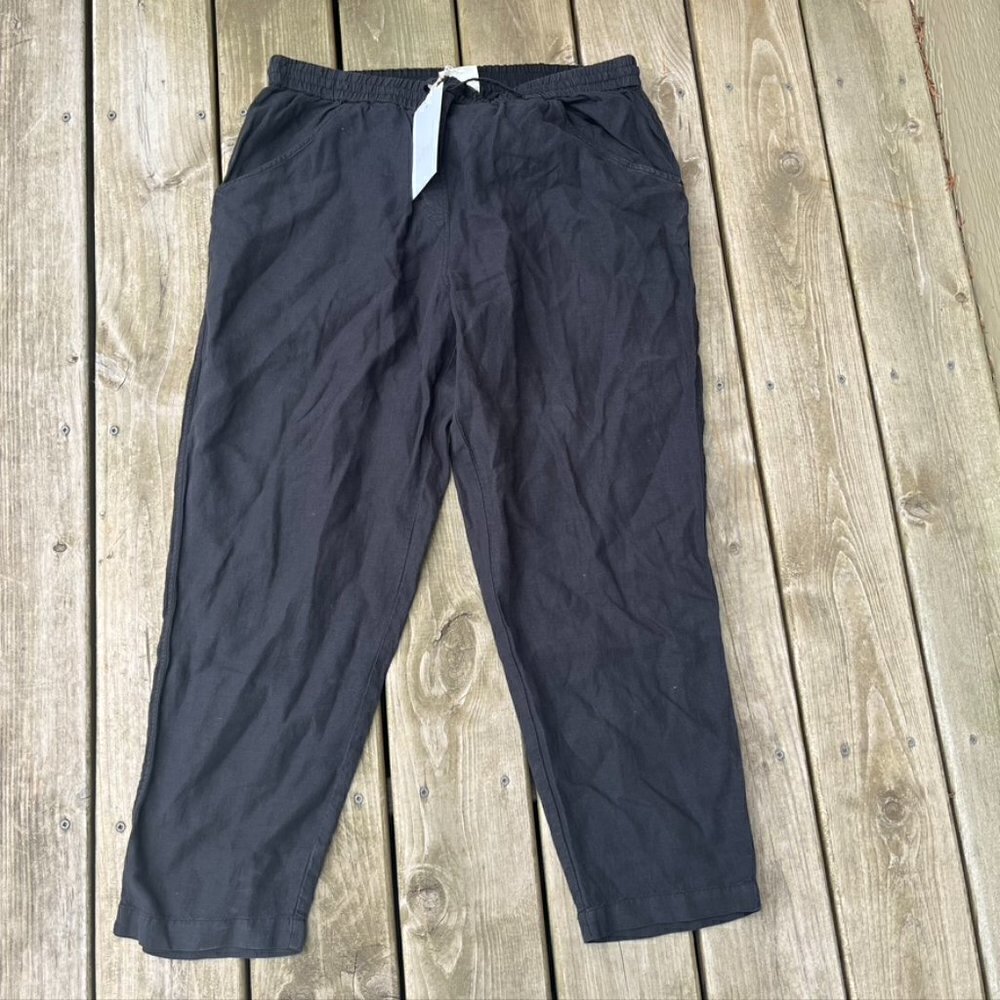 Wrap London Wide Leg Trousers Garment Dyed Linen in Black NWT Size 14